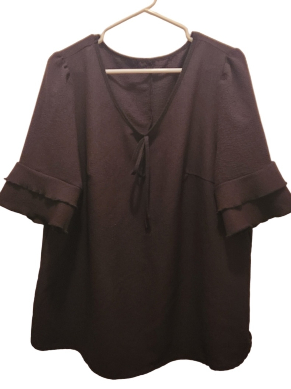 SHEIN Black Tie-Front Ruffle Sleeve Blouse